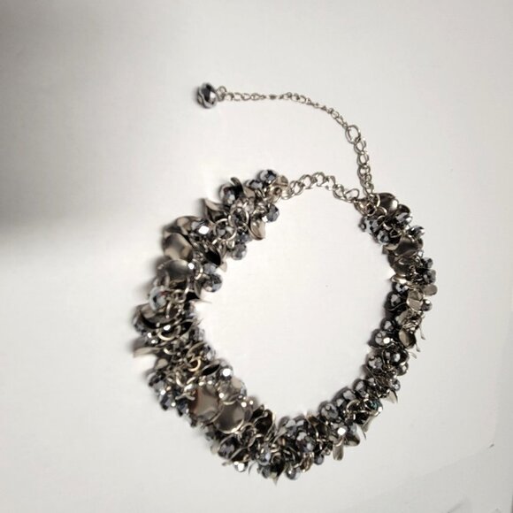 Silver Tone Choker Bib Necklace - Picture 9 of 16